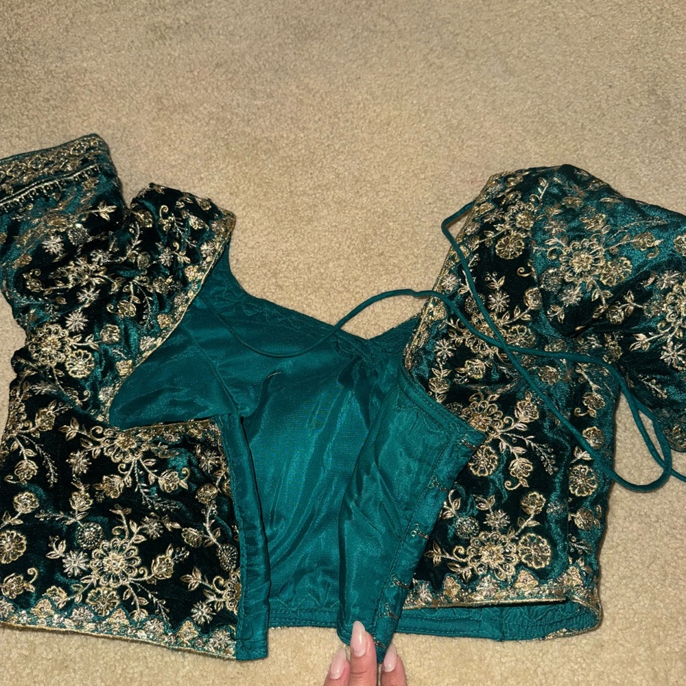 Teal Embroidered Lehenga Choli - Picture 14 of 15